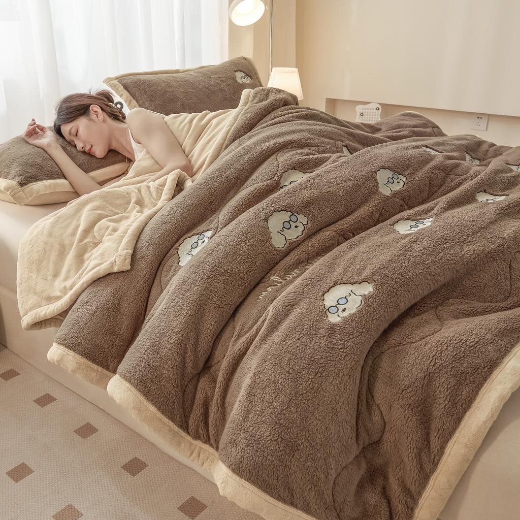 Sleeping Grid A-Class Double-Sided Milk Velvet Plush Cotton Embroidery Multifunctional Blanket