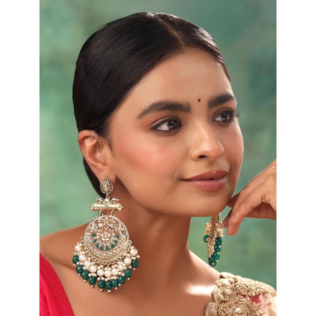 Ethnic Gold Plated Enamel Handpainted Design Stones Beads Traditional Chandbali Earrings for Women and Girls