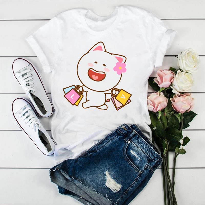Newly women tshirt cartoon funny cute peach cat print t shirt femme Harajuku kawaii summer tops tee shirt femme tumblr clothes