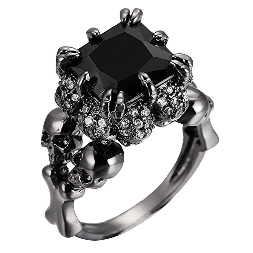 Halloween Skull Black Golden Plated Rings Gifts for Men & Women Wedding Engagement Promise Bride Eternity Ring