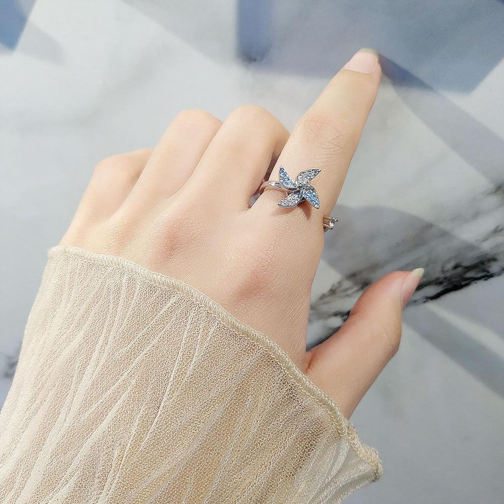 Adjustable Windmill Ring For Women Copper Zirconia Jewelry With Elegant Design