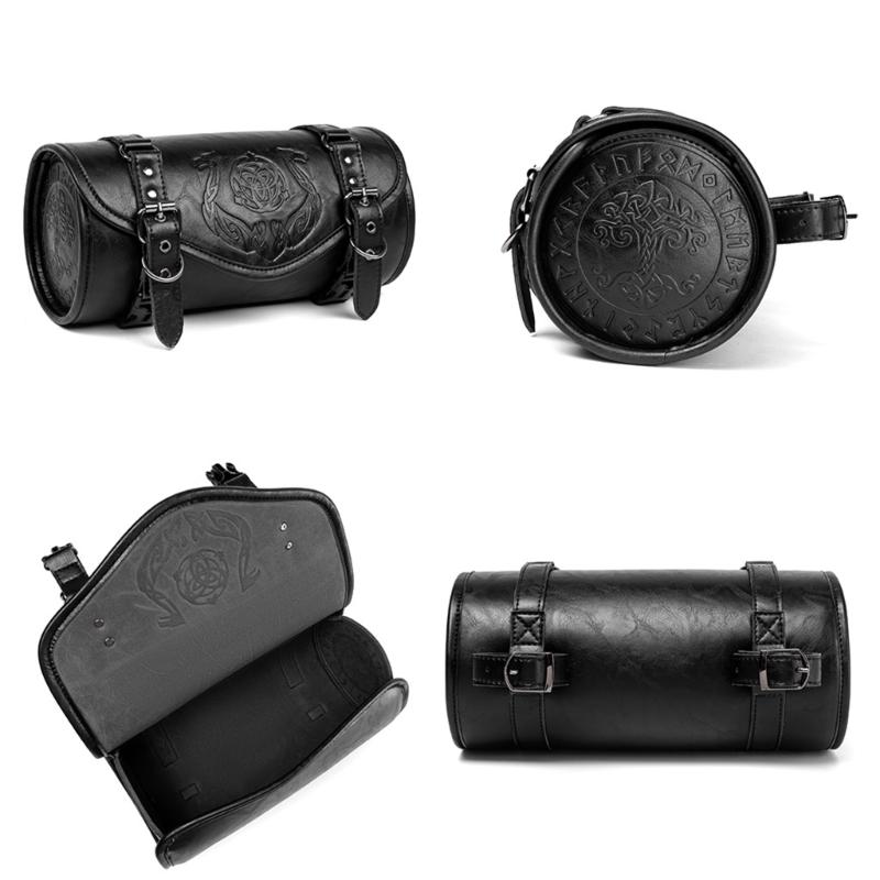 Motorcycle Front Tool Bag Gothic Style Design PU Leather Construction Waterproof Storage Easy Installation
