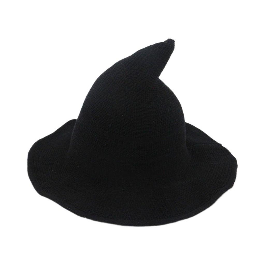 Solid Color Witch Hat Wool Halloween Hat Foldable Wool Bucket Hat  Party