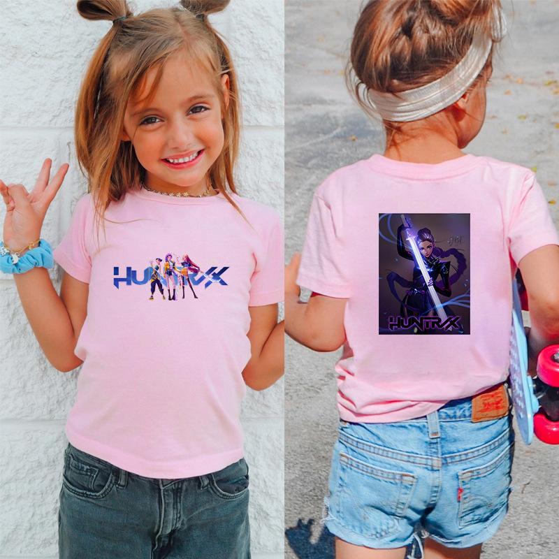 

KPOP HuntRX Demon Slayers Korean Print Short Sleeve Kids T-Shirt (Medium/Large) 140cm