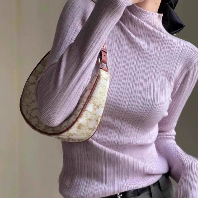 Women's Blue Turtleneck Knitted Base Layer Autumn Winter High-End Slim Fit Sweater Top