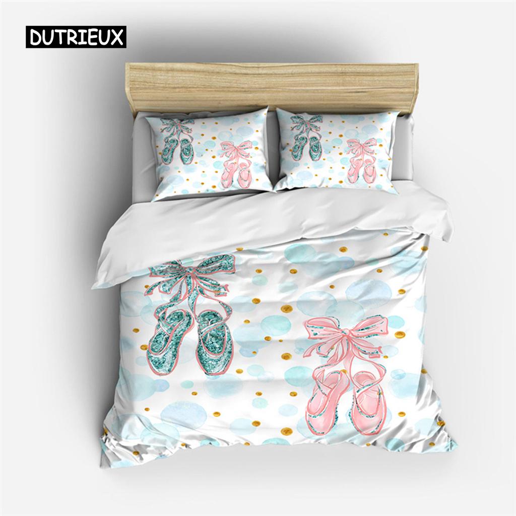 Cartoon Ballet Dancing Girl Duvet Cover Set Twin Size Kids Bedding Princess Nordic 150x90cm
