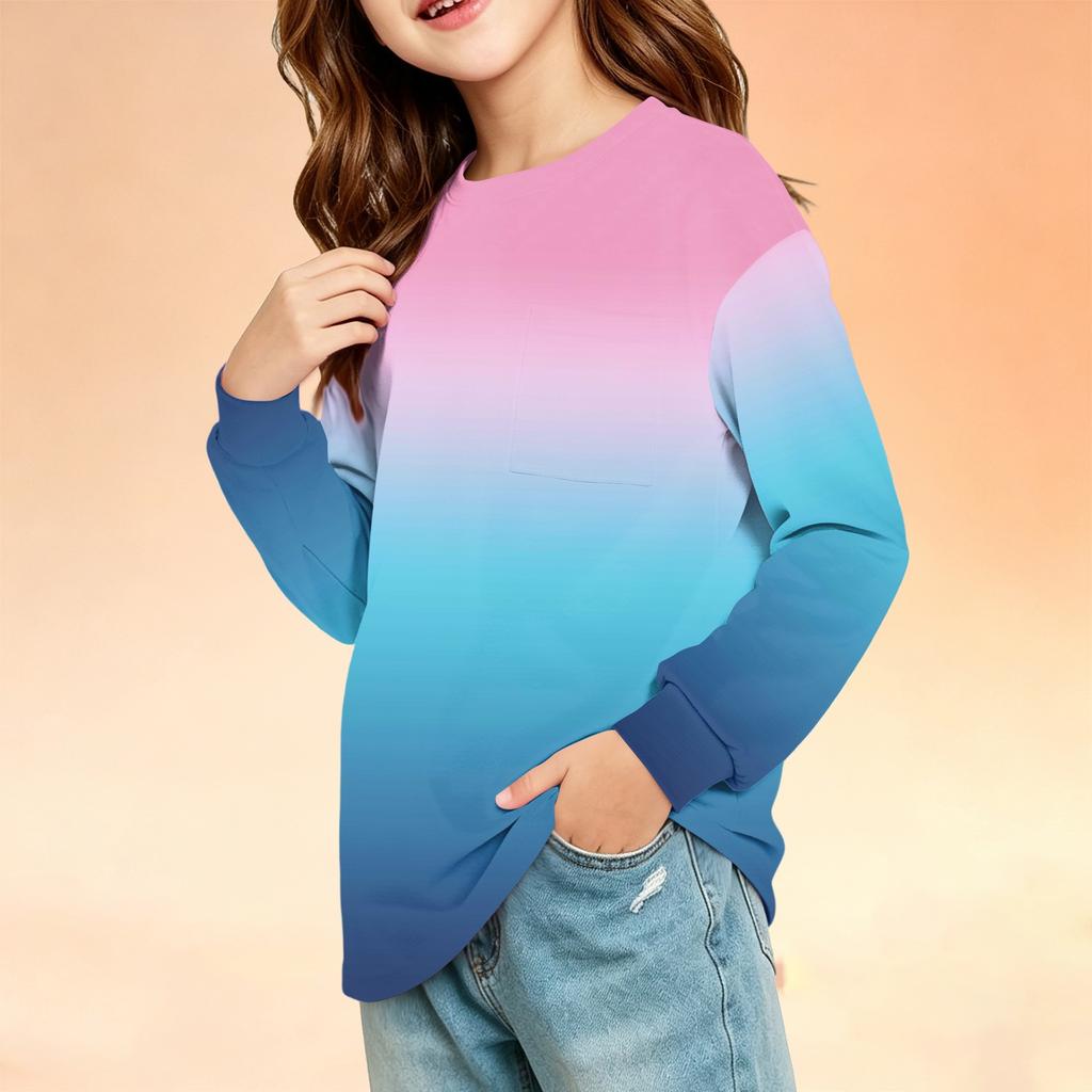 Kids Fashion Crewneck Long Sleeve Top with Print and Pocket