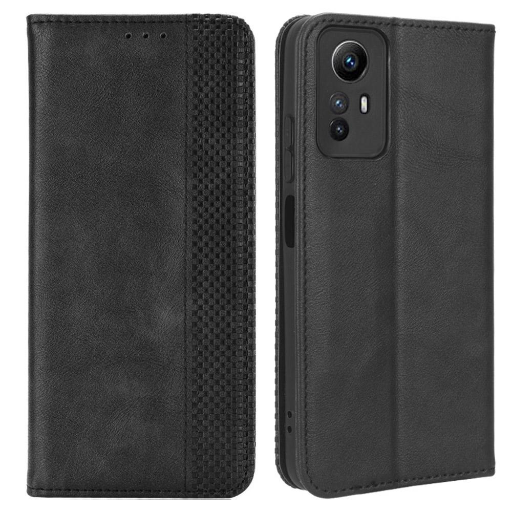 

Magnetic Closing Leather Case for Xiaomi Redmi Note 12S 4G,Stand Wallet Retro Phone Cover Black