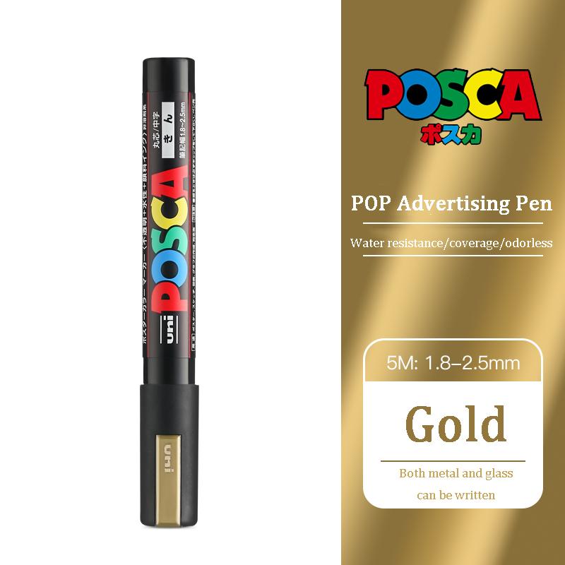 Japan Posca Posterfarbe Markierungsstifte, PC-1M/3M/5M Weiß/Schwarz/Gold/Silber Wasserdichte Farbstifte zum Zeichnen Malen stiften