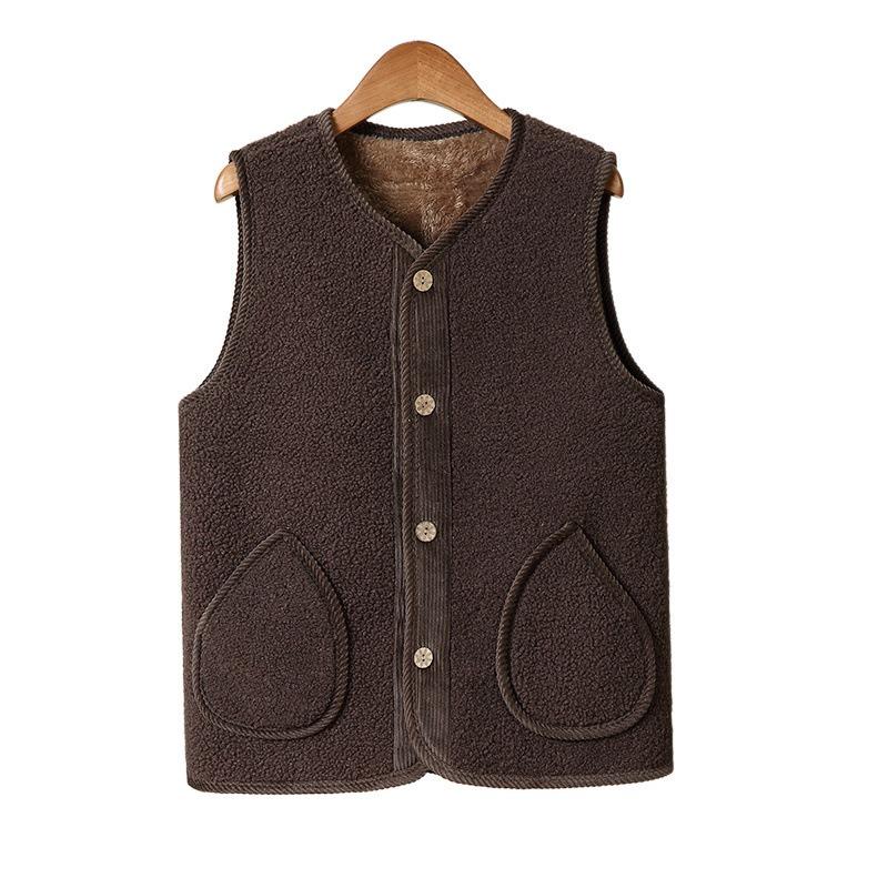 Women Fleece Vest Senior Thick Warm Sleeveless Waistcoat For Autumn Winter
