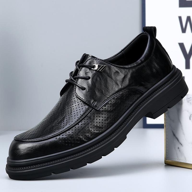 Spring and summer new leather hollowed-out leather shoes men's formal wear business breathable casual groom wedding shoes men's trend