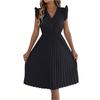 Women's Fashionable Casual Lace V-Neck Ruffled Waist-Cinched Pleated Dress