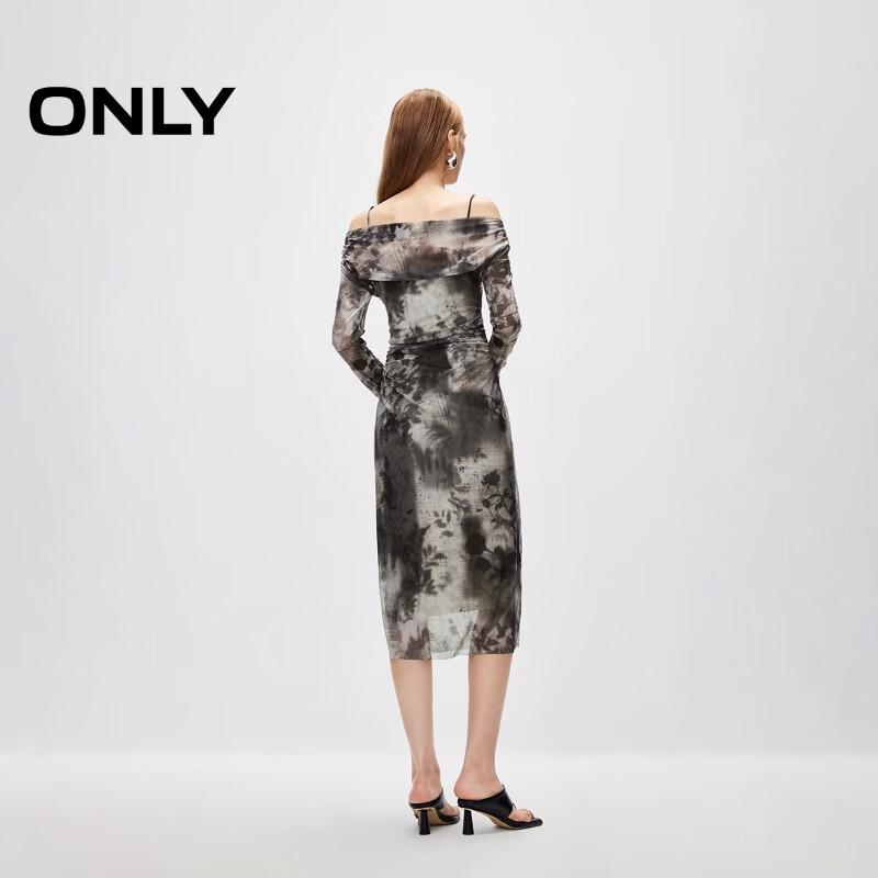 ONLY Women's Elegant Smudged Print Mid-Length Long-Sleeve Dress