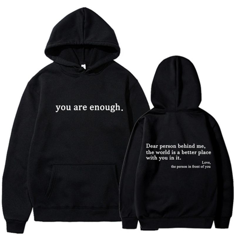Men's and women's fleece sweater plain letter print pocket drawstring print hoodie