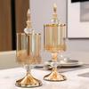 Decorative Crystal Glass Storage Jar Gold-Plated Candy Jar High Footed Candy Can  Living Room
