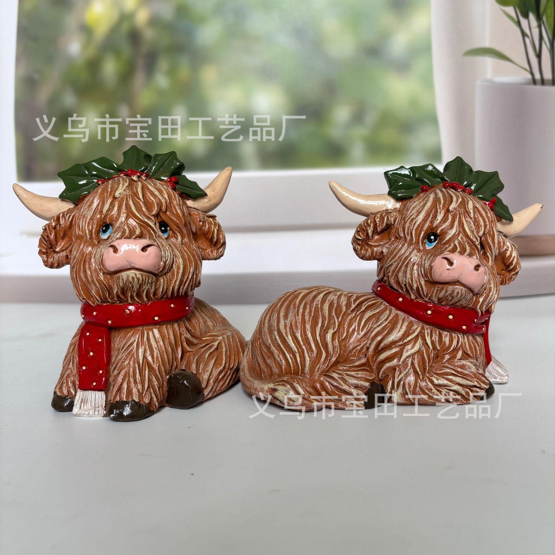 Christmas Highland Yak Ornaments Resin Crafts Ornaments Home Garden Tabletop Ornaments Gifts