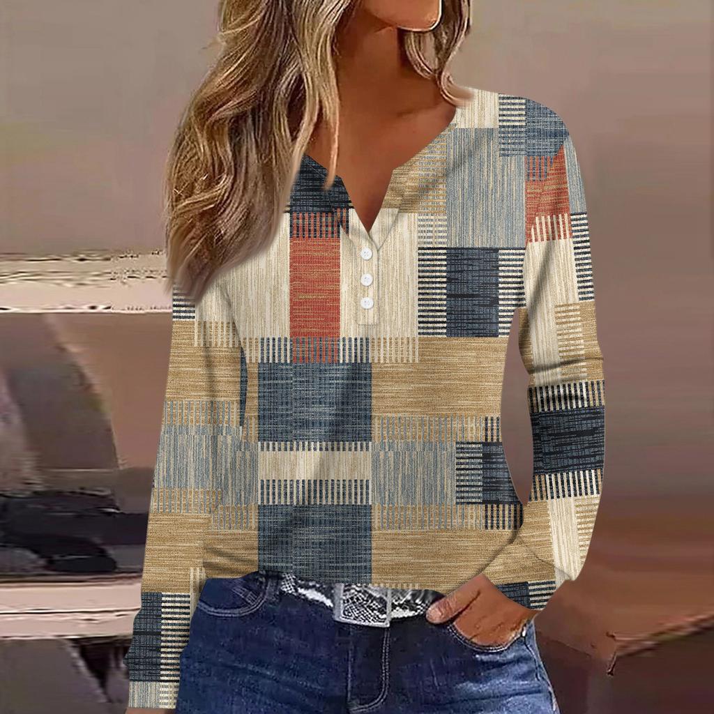 Women's T Shirt Tee Button Long Sleeve Daily Weekend Fashion Basic V- Neck Regular Top