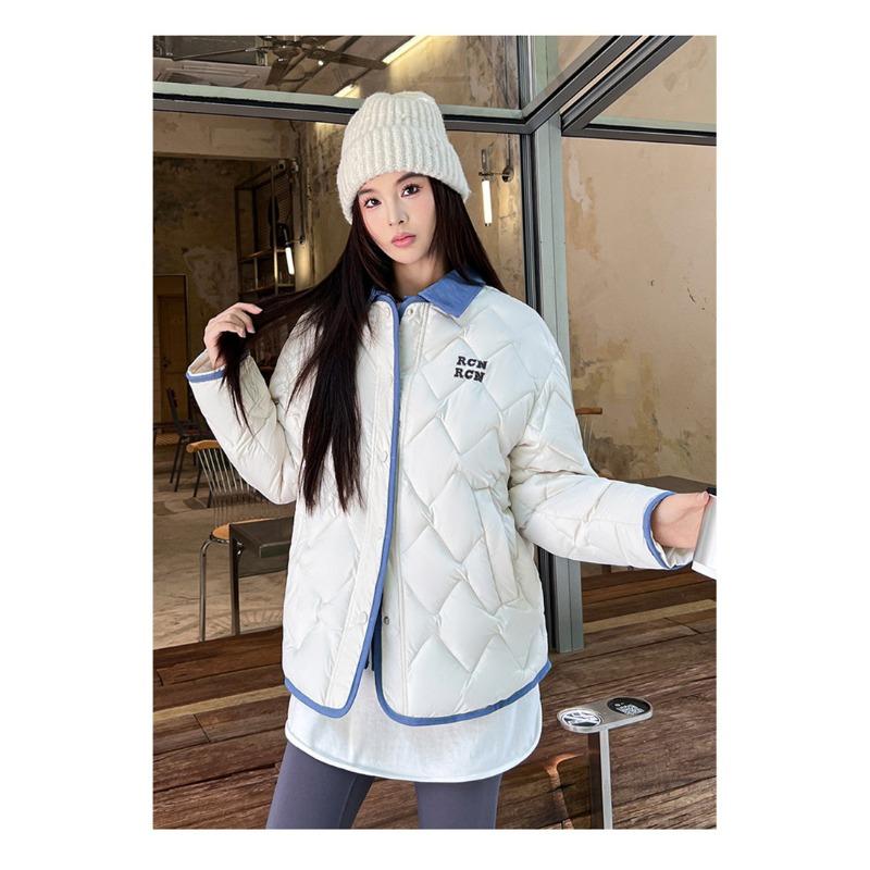Lapel Contrast Color Lightweight Down Cotton Jacket Women's New Korean Style Splicing Fake Two-piece Cotton Jacket Jacket