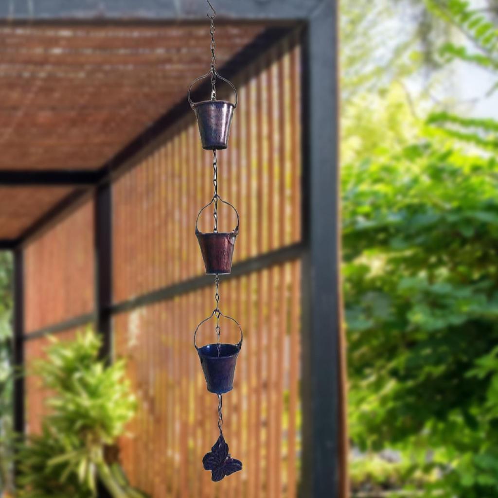 Small Buckets Rain Chain Rainwater Catcher Replace Gutter Downspout Iron Butterfly Decoration