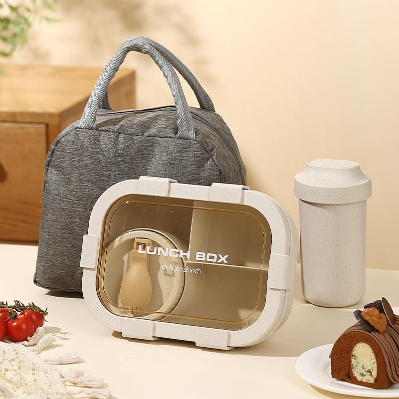 Wheat Straw Lunch Box With Soup Bowl For Office Workers And Students Packaged Food Storage