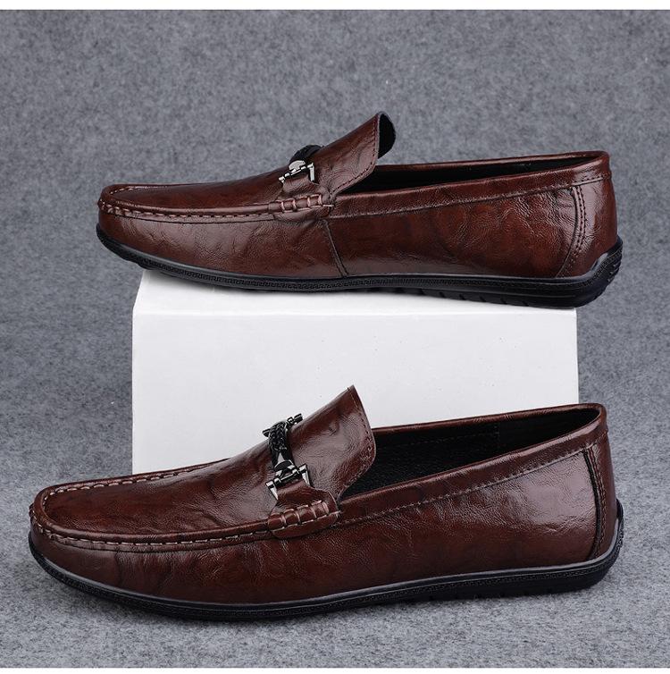Men's Casual Cowhide Leather Loafers: Slip-On, Flat-Soled, Big Size, Spring Shoes