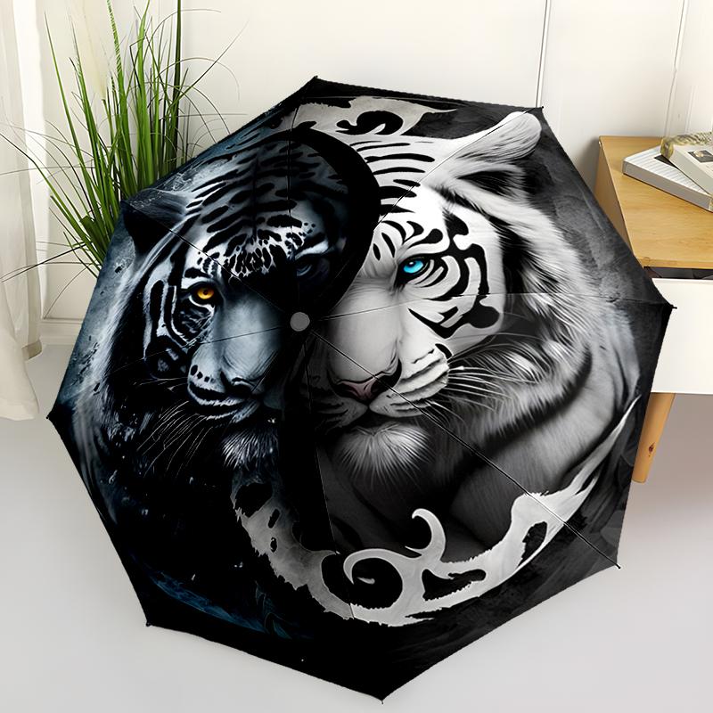 Yin Yang Tigers Folding Umbrella Fashion Auto-Open Design 8 Iron Ribs Plastic Handle Foldable Sunshade Perfect Christmas Gifts
