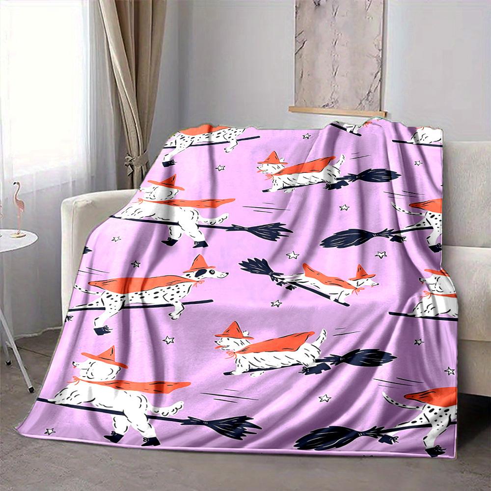 1pc Halloween Dogs Print Blanket Lightweight Flannel Throw Blanket For Sofa, Bed, Living Room, Office, Outdoor Travel, Camping