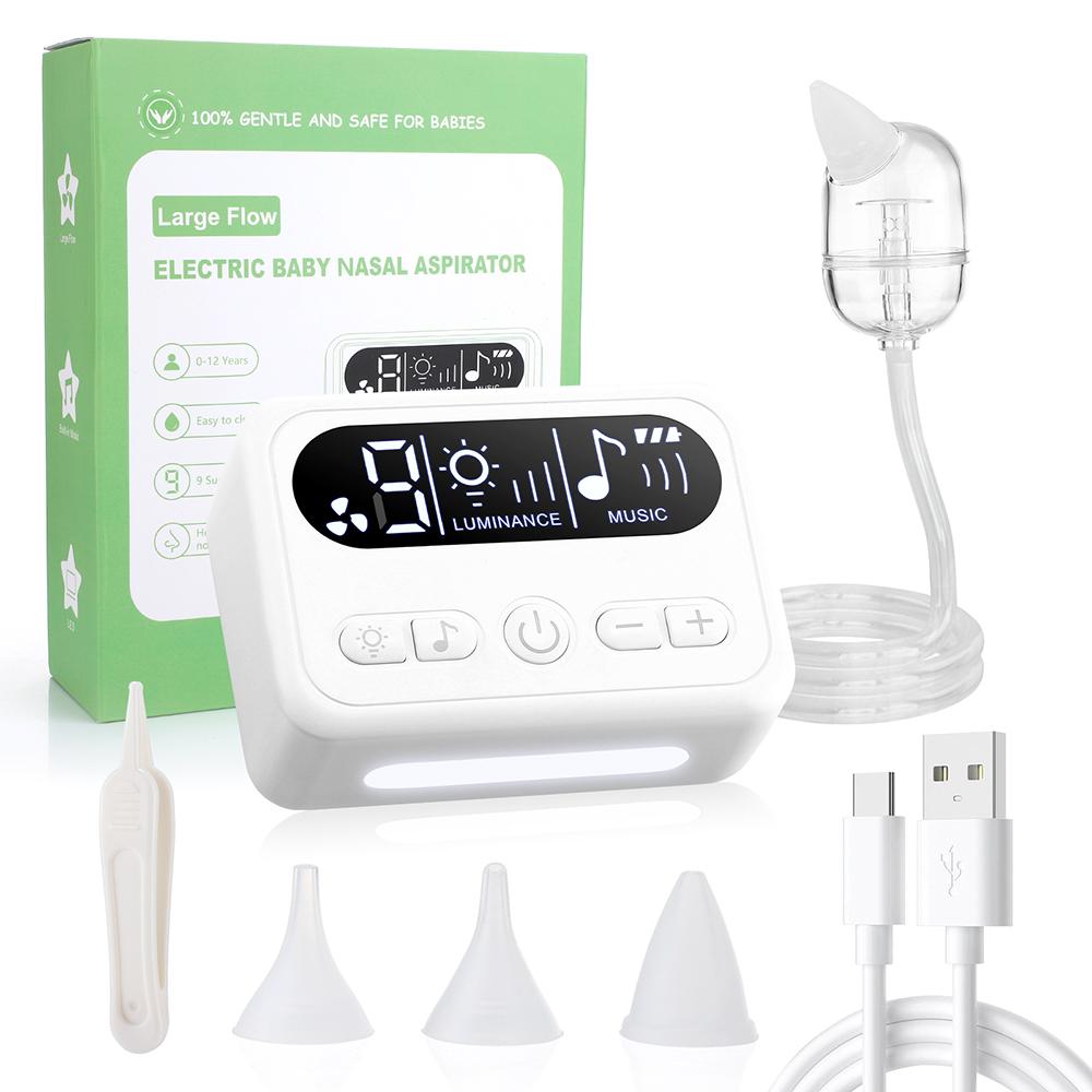 Electric Baby Nasal Aspirator Rechargeable Nose Cleaner with Built-In Music Comfortable Infant Booger Sucker