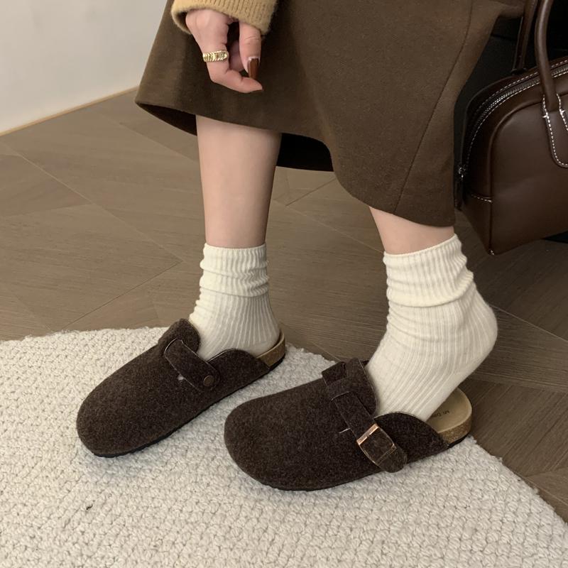 Fashion Woman's Fleece Felt Mule Clogs Closed Toe Real Soft Cork Footbed Slide Slippers Ladies Winter Warm Plush Birken Sandals