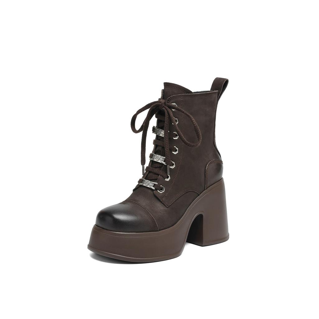 Polished retro muffin platform Martin boots women's 2025 autumn and winter velvet leather thick heel British style super high heel short boots