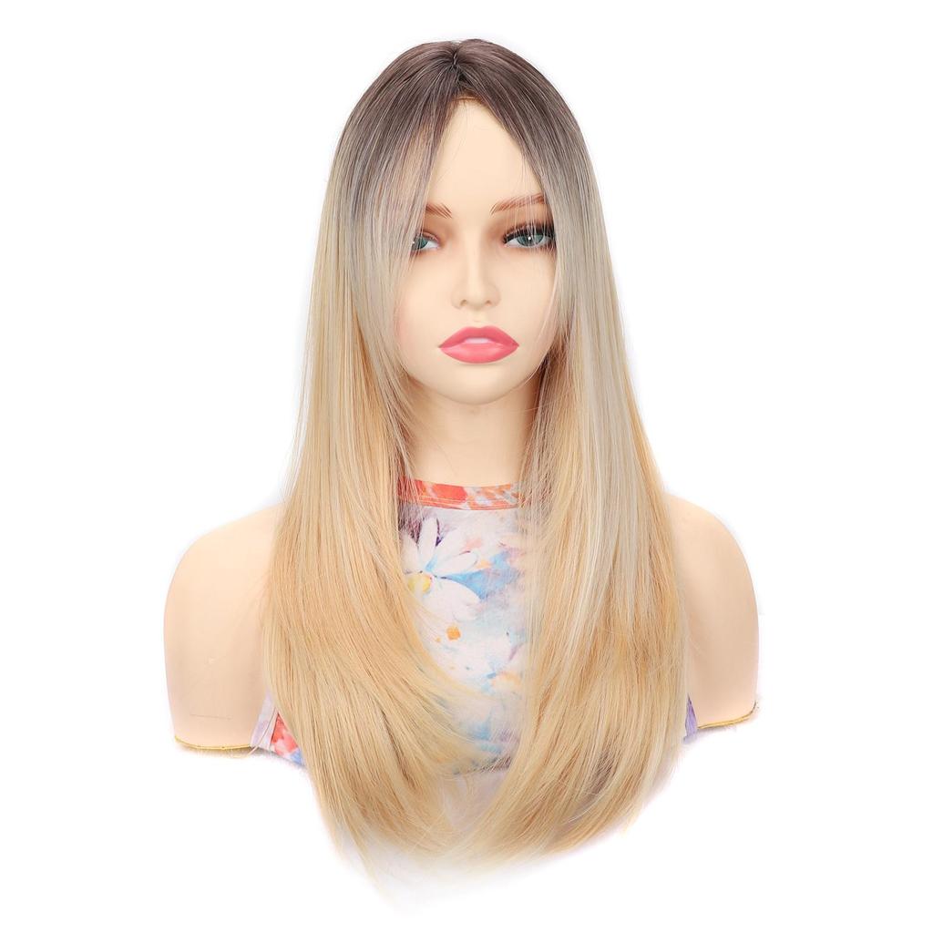 Synthetic Long Straight Hair Wig Blonde Ombre Color for Women Girls Daily Use