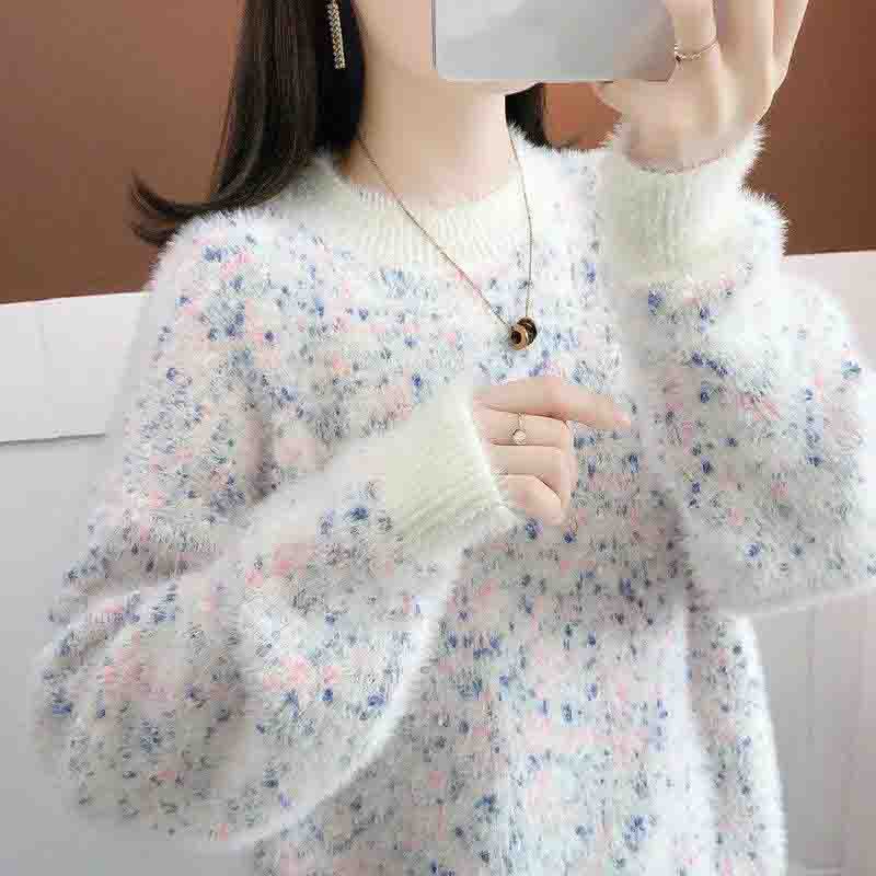 Mink Fleece Sweater Women's Autumn and Spring Loose Lazy Style Sweater Bottoming Shirt