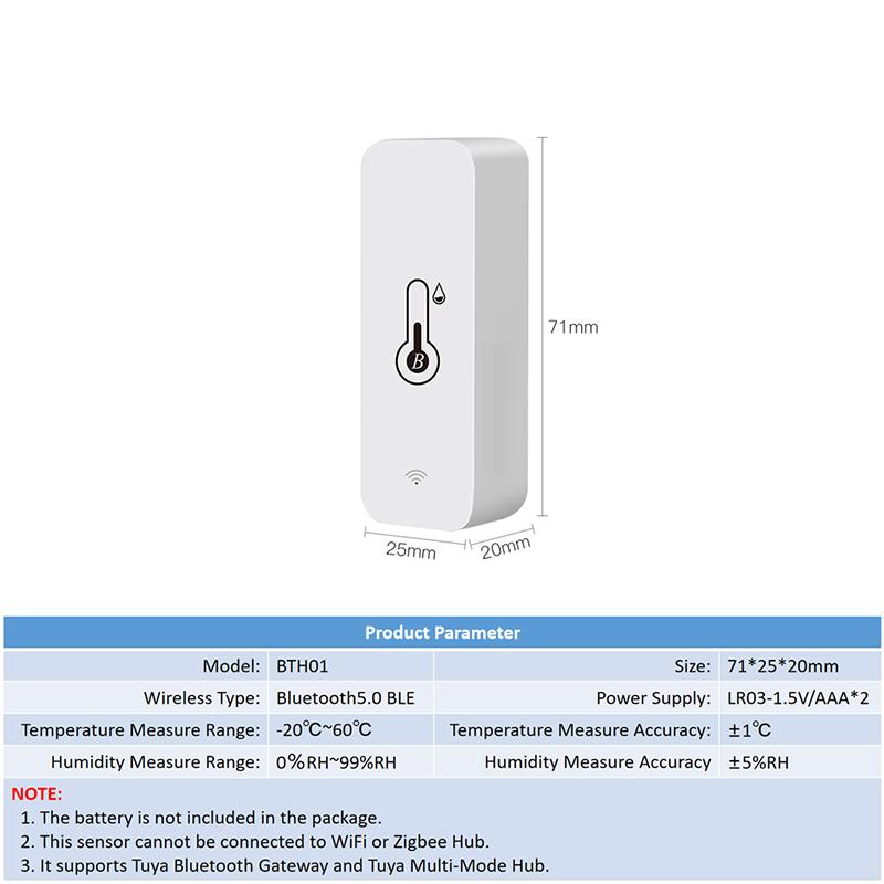 Tuya BT Smart Temperatur-Feuchtigkeitssensor Innen-Hygrometer Bluetooth-kompatibel APP Fernbedienung Funktioniert mit Alexa Google Home