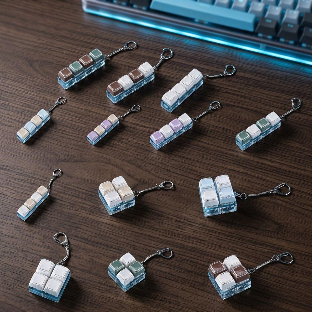 4 Keys Button Keyboard Fidget Keychain Funny Pendant Fidget Clicker Toy Office Decoration