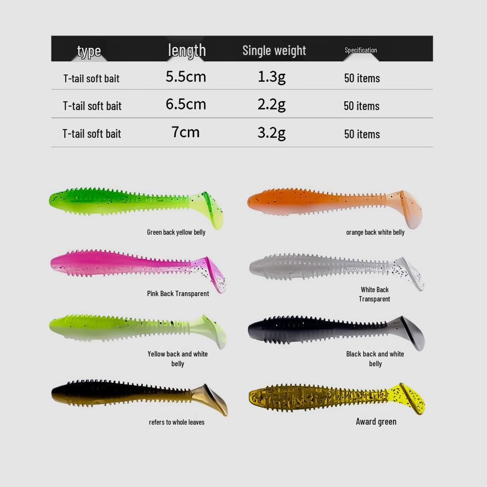 50-Piece Scented & Salted Ribbed T-Tail Soft Worm Lure for Fishing