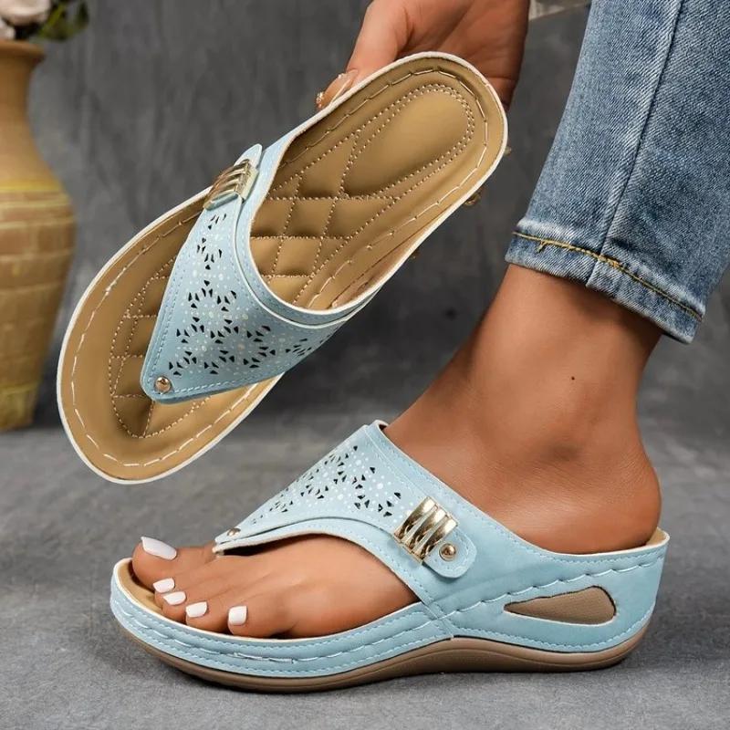Fashion Women Orthopedic Slippers Breathable Thick Sole Shoes Casual Wedge Sandals Comfortable Clip Toe Slippers Outdoor Slides Women