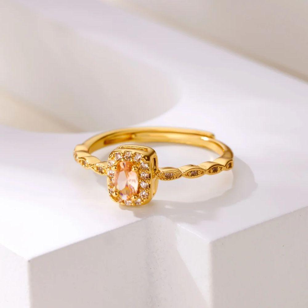 Pink Zircon Stainless Steel Ring for Women 18K Gold-plated Anti Fading Open Ring Wedding Jewelry Prom Accessories Christmas Gift