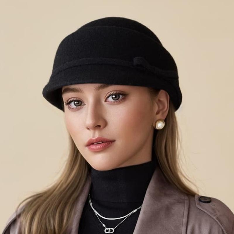 

Французька Мода Капелюх-відро з бантом Жіночий Зимовий Теплий Вовняний Капелюх-басейн Елегантний Циліндр one size чорний