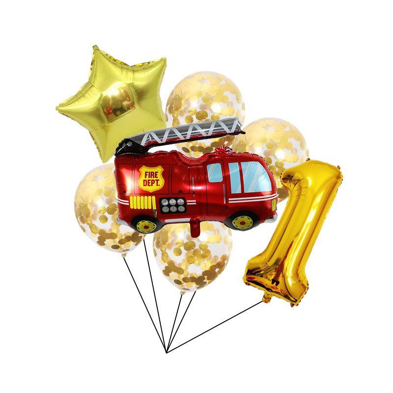 Large-sized Red Fire Engine 32-inch Digital 18-inch Five-pointed Star Fire-themed Children s Birthday Party Decoration