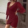 Autumn Solid Color V-neck Slim Fit Sexy Long Sleeved Tight Fitting Hip Hugging for Women Dresses