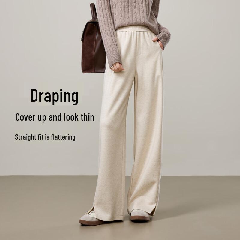 Women's Loose Fit Acetate Wool Straight-Leg Casual Pants