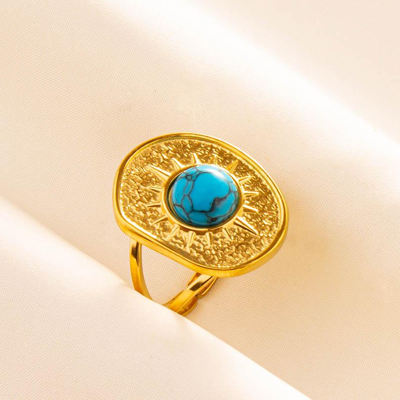 1pcs Blue Stone Ethnic Vintage Open Adjustable Sun Heart Star Stainless Steel Rings For Women Men Accessories Jewelry Bague Gift