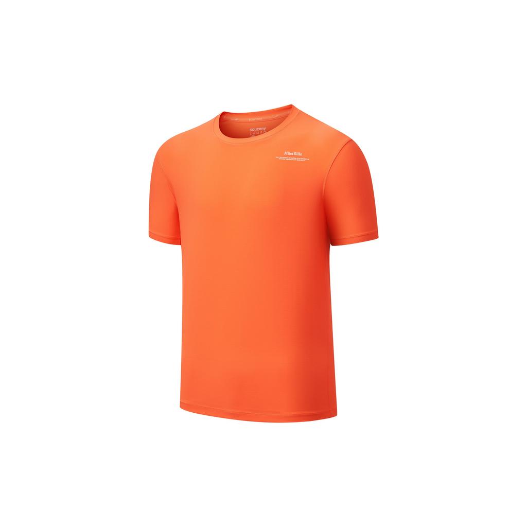 Saucony Solid Color Crew Neck Pullover Short Sleeve T-Shirt Unisex Tops Blue Maple-Orange SC3230304A-OG09
