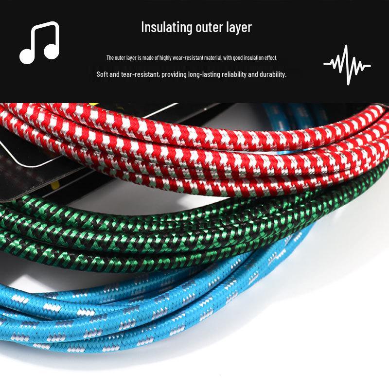 Big Brand Electric Guitar Braided Audio Cable with Noise Reduction - Available In 3m, 6m, 10m, 15m, and 20m.