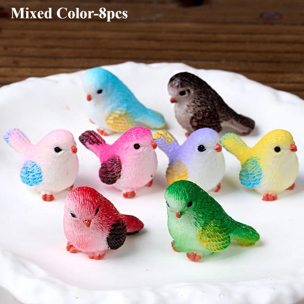 8pcs Miniature Bird Figurines Garden Decoration Animal Model Fairy Garden Moss Micro Landscape Artificial Little Bird Home Decor