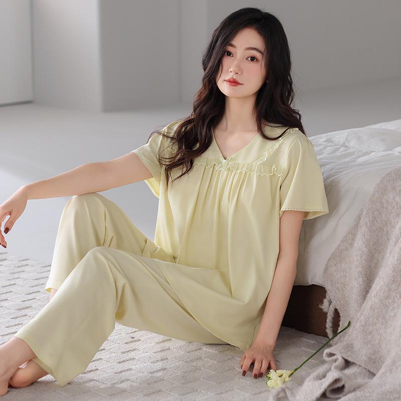 

Women s Plus Size Summer Cotton Pajama Set with Built-in Bra, Short Sleeve, Outdoor-Friendly M (45-52.5kg)