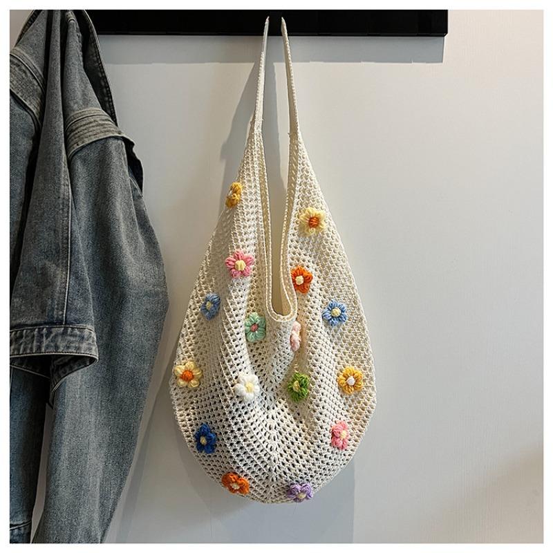 New Handwoven Bag Women's Small Fresh Casual Large Capacity Shoulder Bag Personalized Flower Hollow Handbag
