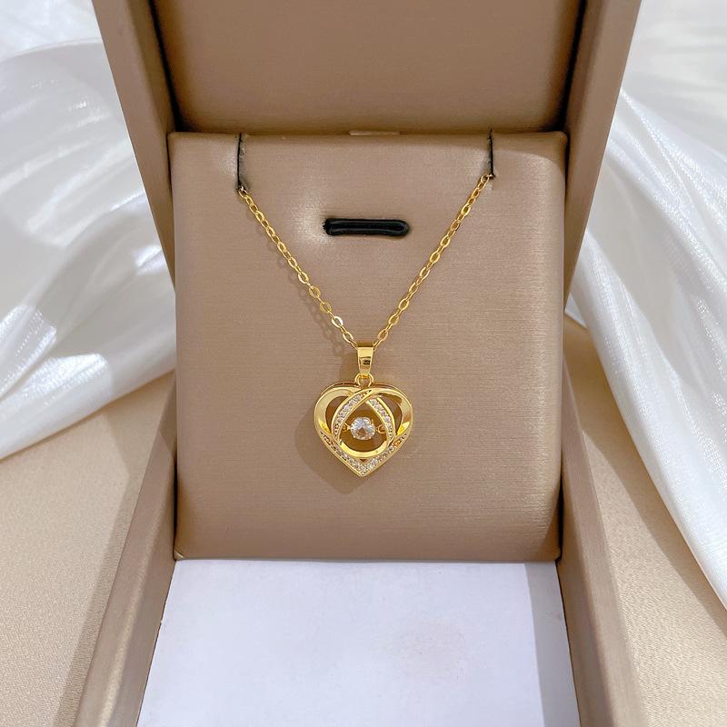 Smart Love Zircon Light Luxury Temperament Gorgeous Full Diamond Necklace Female Versatile Collarbone Chain Titanium Steel Chain