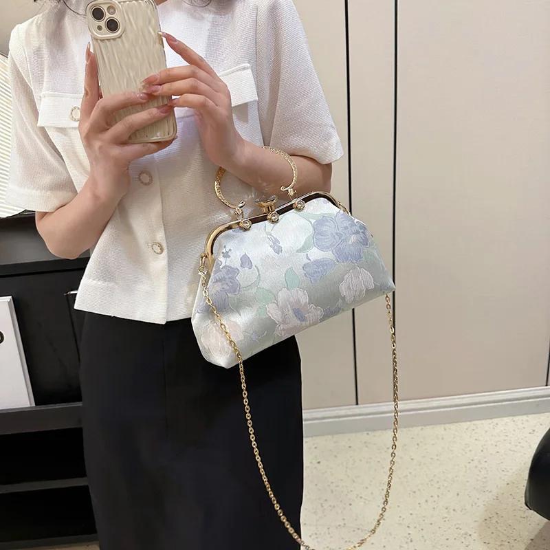 Flower Print Clutch for Women Evening Bags Ladies Chain Messenger Bags Crystal Canvas Handbags Fashion