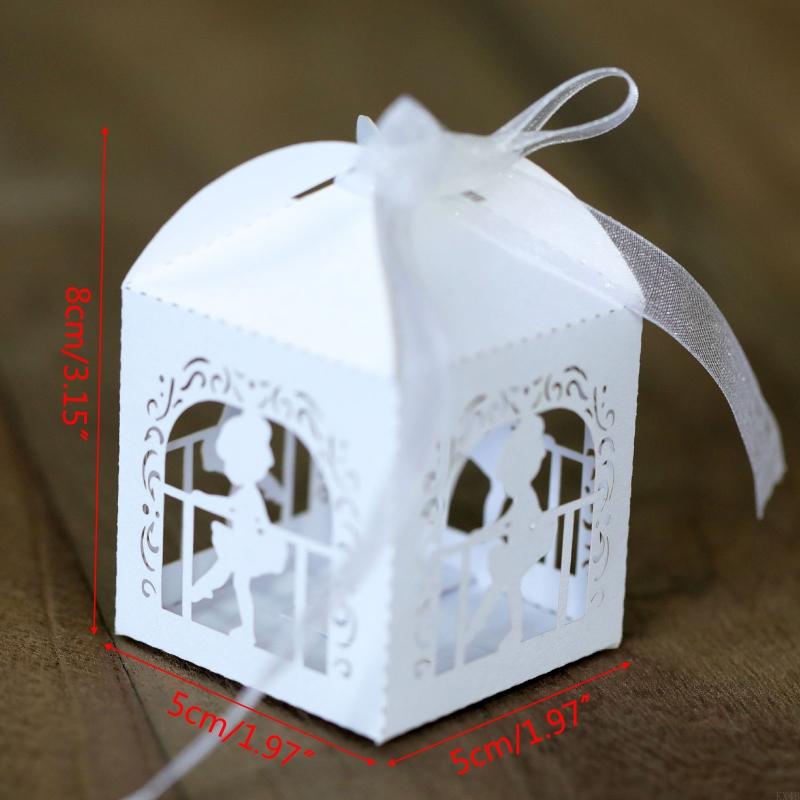 KX4B 100pcs Angel Dancing Pearl Paper Hollow Cut Favor Gift Candy Box Storage with Ribbon Decoration Baby Shower Wedding Party